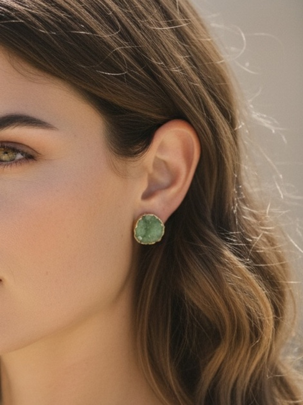 Indie Boho Druzy Jade Green Crystal Quartz Earring - Picture 7 of 7